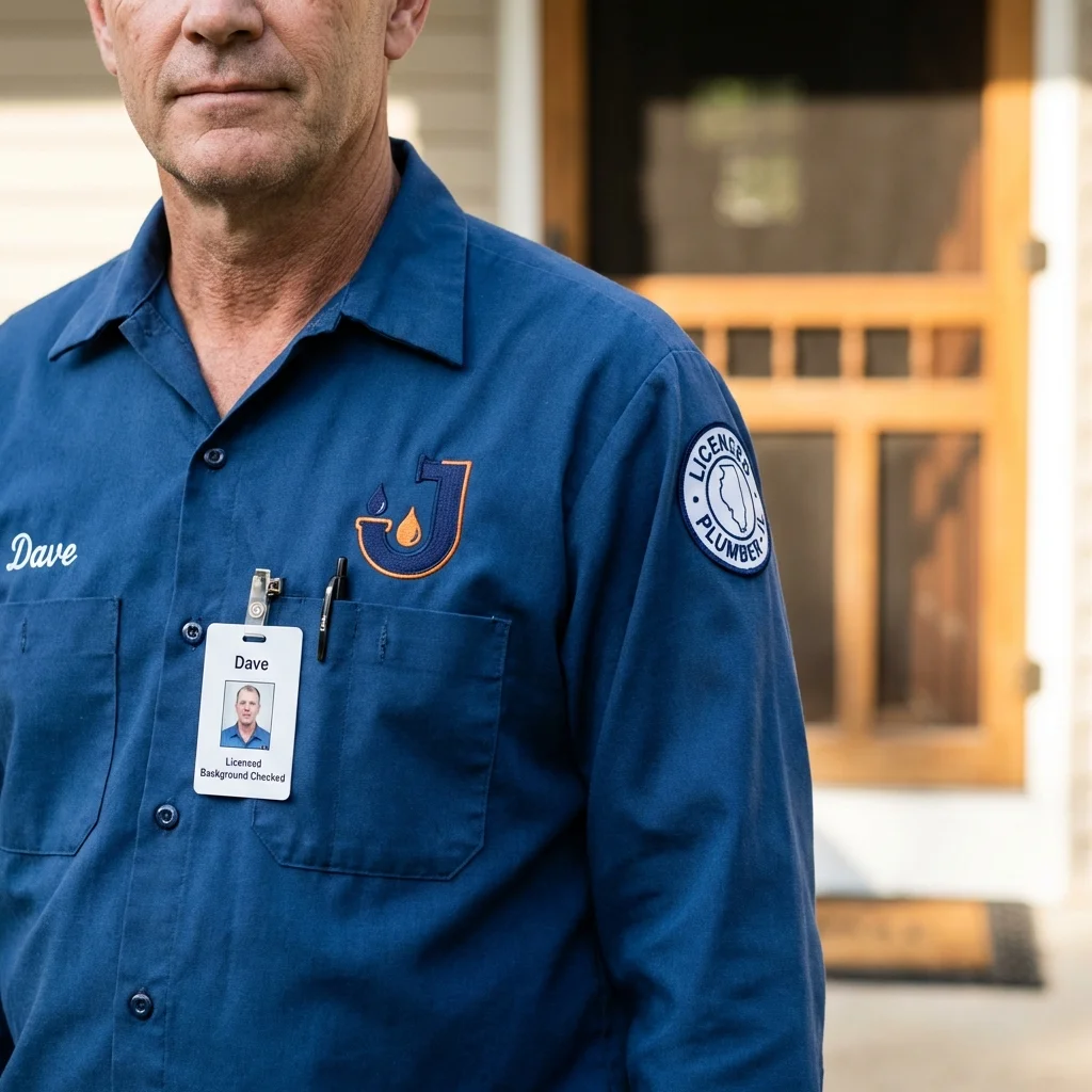Licensed plumber showing ID badge in Rumson, NJ