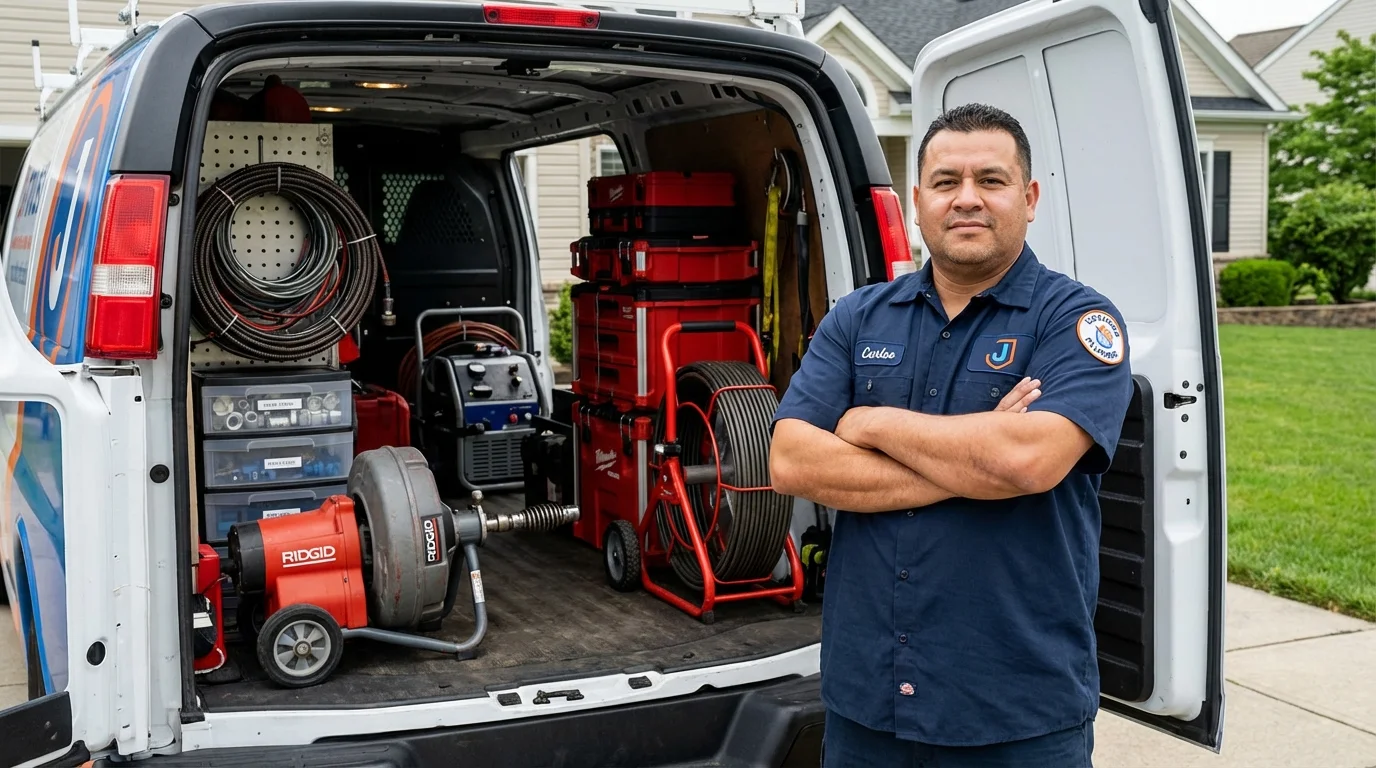 Professional drain cleaning equipment and Johns Plumbing LLC plumber in Rumson