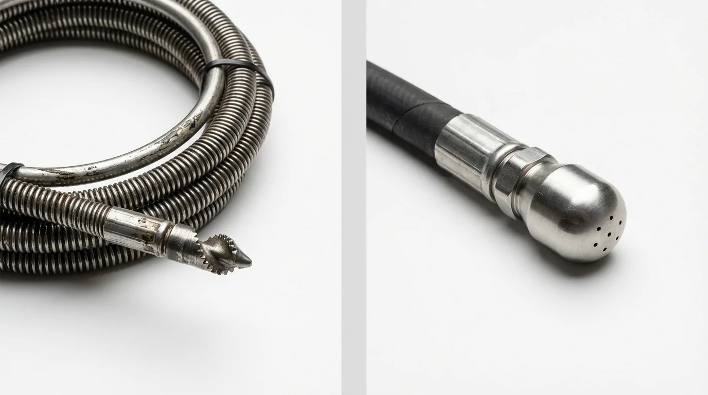 Drain snake cable and hydro jetting nozzle used for drain cleaning in Rumson, NJ