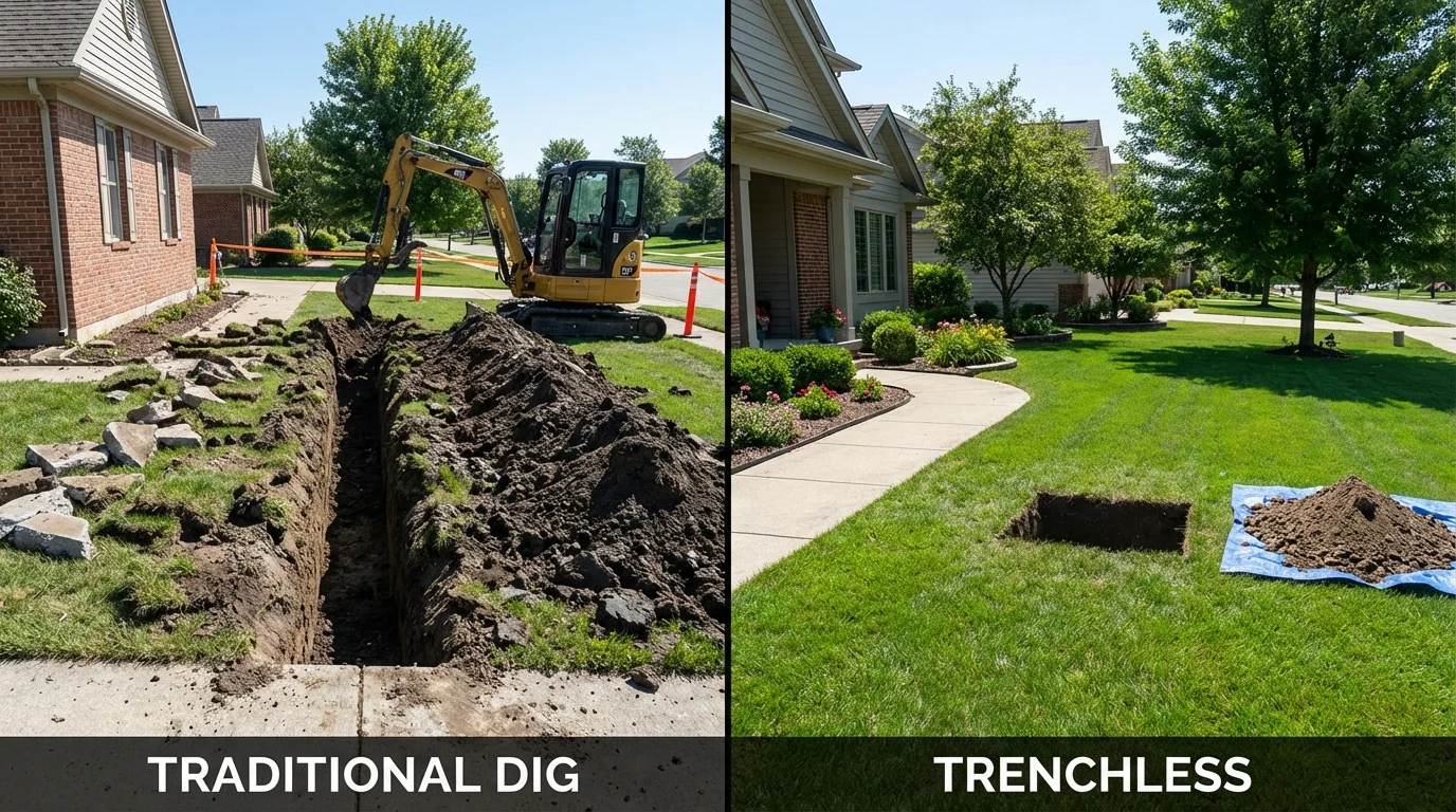 Trenchless sewer repair with minimal yard damage versus traditional excavation in Rumson, NJ